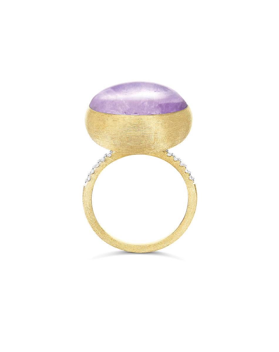 Nanis Anello Violetta "Boules" in oro inciso, diamanti, lepidolite e madrepe – Nanis Italian Jewels Negozi Online