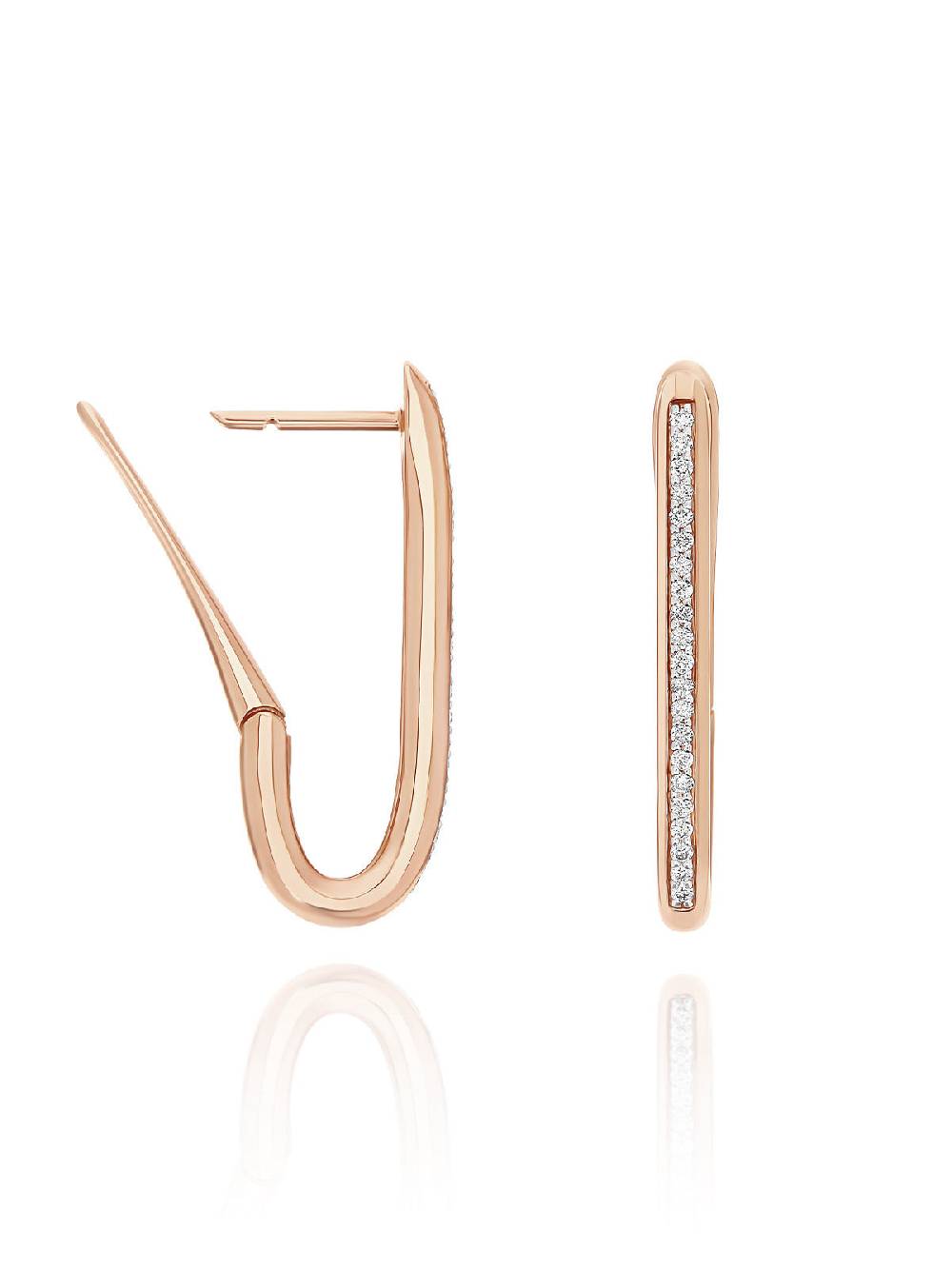 Nanis Orecchini a cerchio "libera" squadrati medi in oro rosa e diamanti – Nanis Italian Jewels Nuova