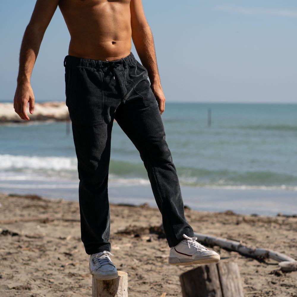 Seay / Pantalone Lungo Velluto Nero Delavé Nuova