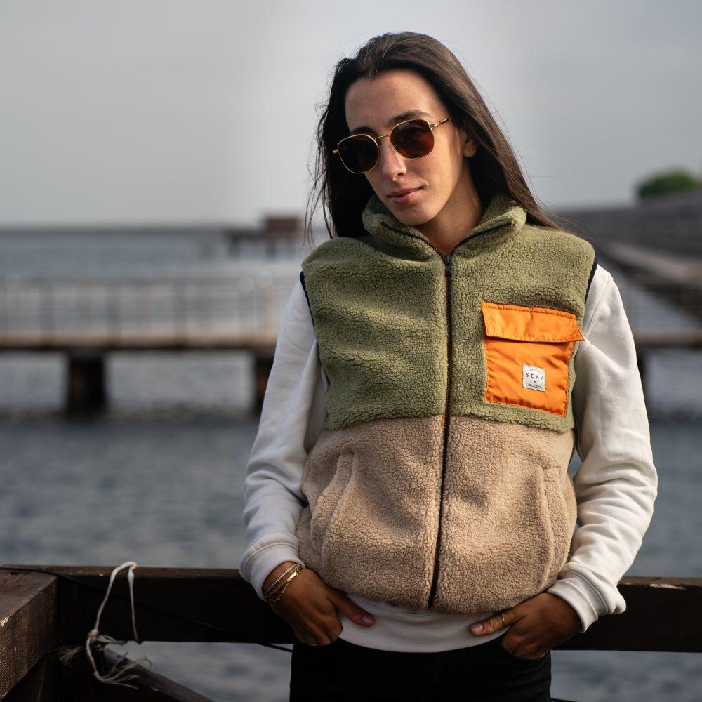 Seay / Gilet Teddy Verde Menta & Natural Prezzo Ridotto