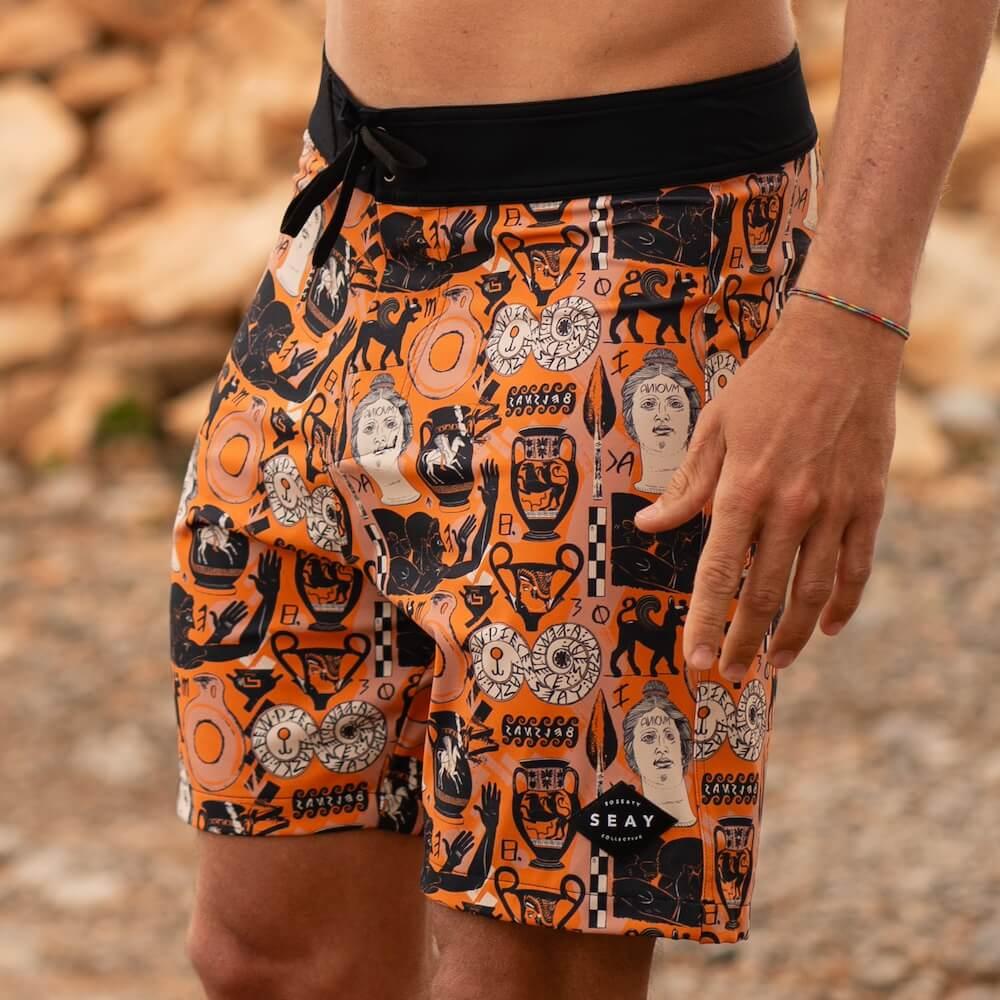 Seay / Boardshort Arancione Stampa Etrusca by Hazkj Italia