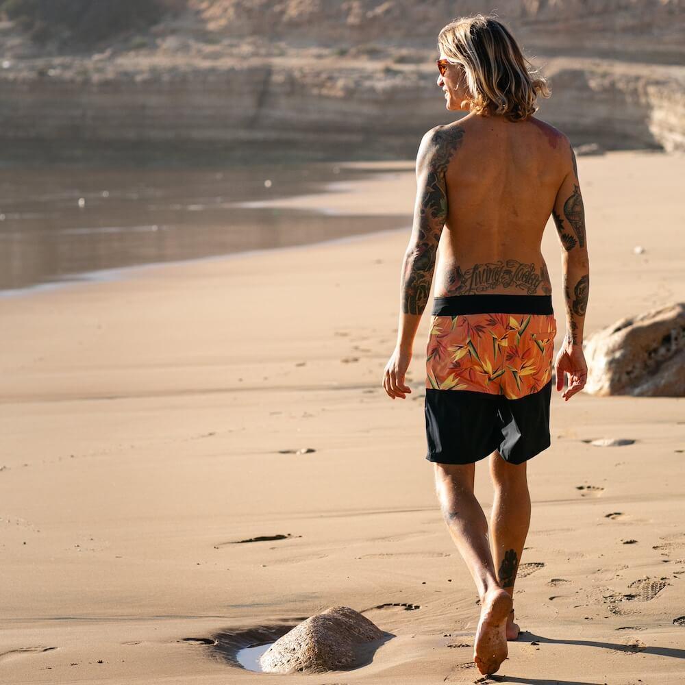 Seay / Boardshort Nero Arancione Bird of Paradise In Linea