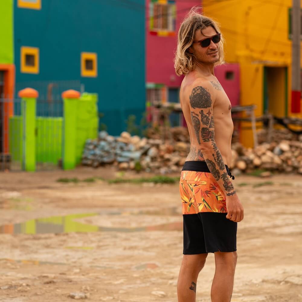 Seay / Boardshort Nero Arancione Bird of Paradise In Linea