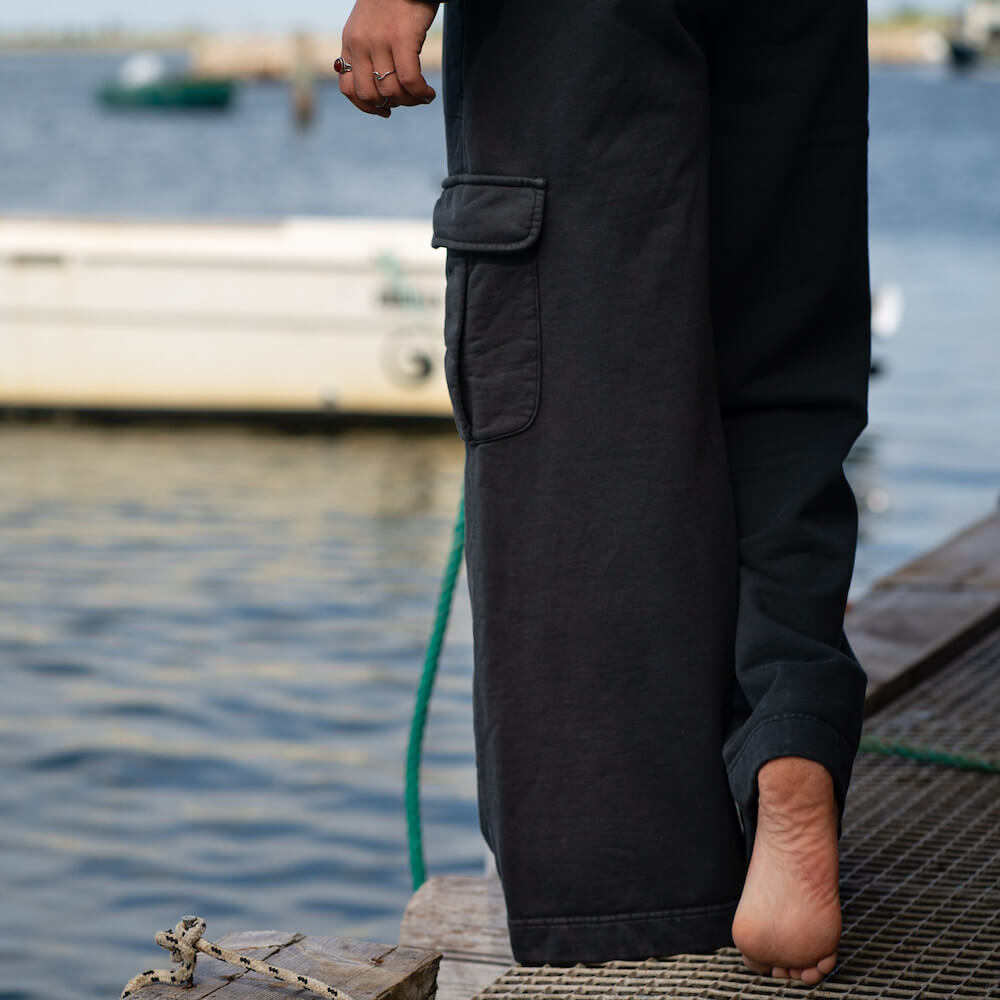 Seay / Pantalone Lungo Cargo in Felpa Nero Lizard Qualità