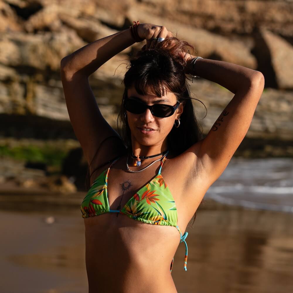 Seay / Triangolo Bikini Reversibile Azzurro Verde Bird of Paradise Vendita Economica