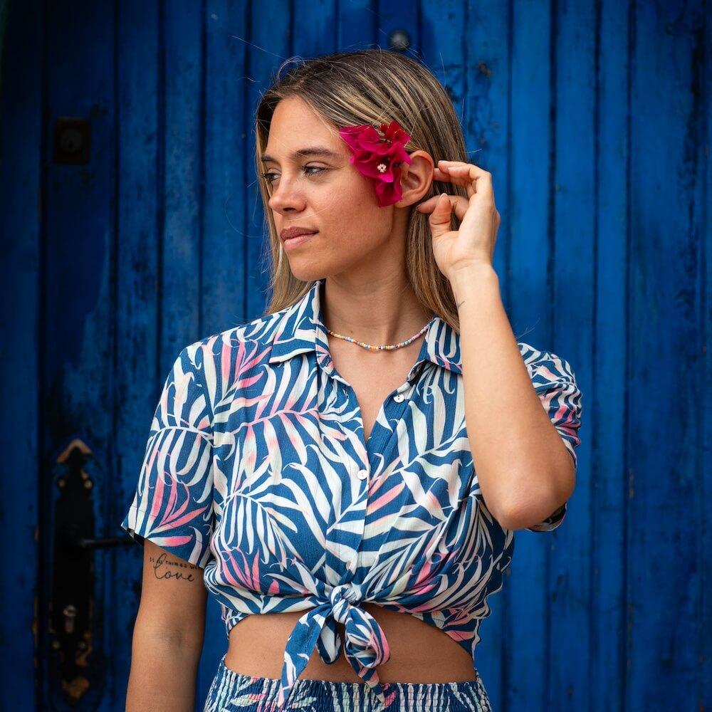 Seay / Camicia Crop Blu Bamboo Promozione