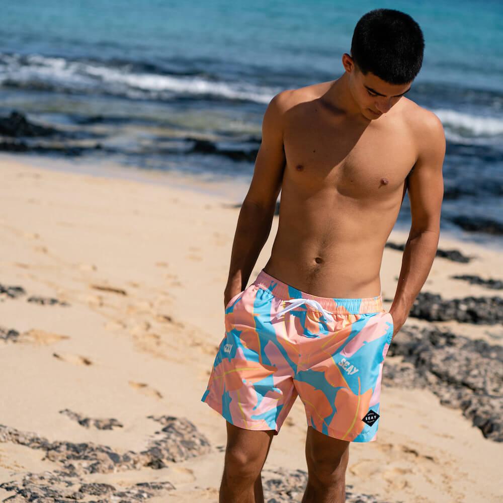 Seay / Swim Boxer Medio Rosa Blu Foglie Banano Sottocosto