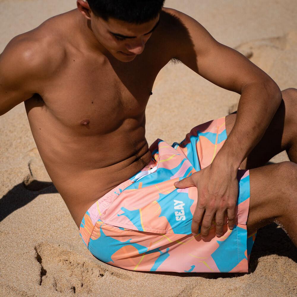 Seay / Swim Boxer Medio Rosa Blu Foglie Banano Sottocosto