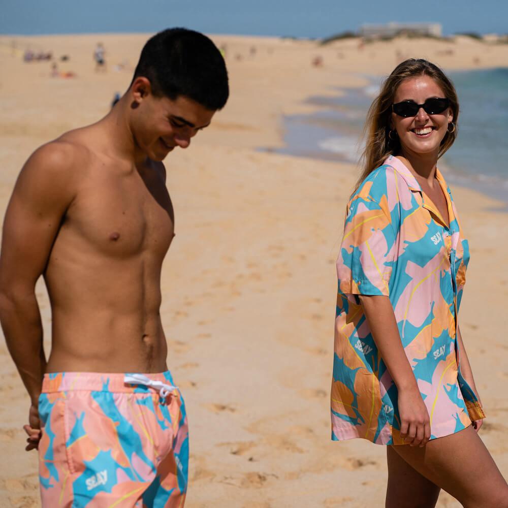 Seay / Swim Boxer Medio Rosa Blu Foglie Banano Sottocosto