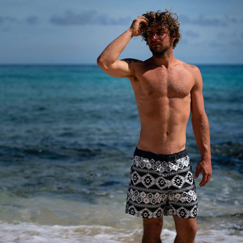Seay / Swim Boxer Medio Bianco Nero Stampa Nativa Sconto