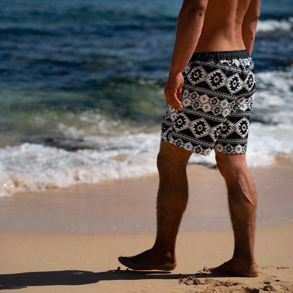 Seay / Swim Boxer Medio Bianco Nero Stampa Nativa Sconto