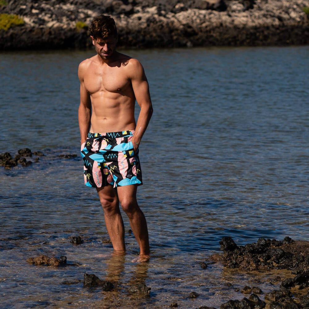 Seay / Swim Boxer Medio Nero Stampa Macro 80s Vendita Calda