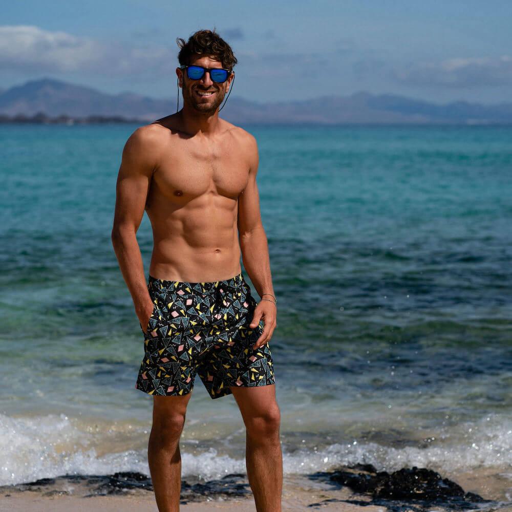Seay / Swim Boxer Medio Nero Stampa 80s Saldi Di Fabbrica