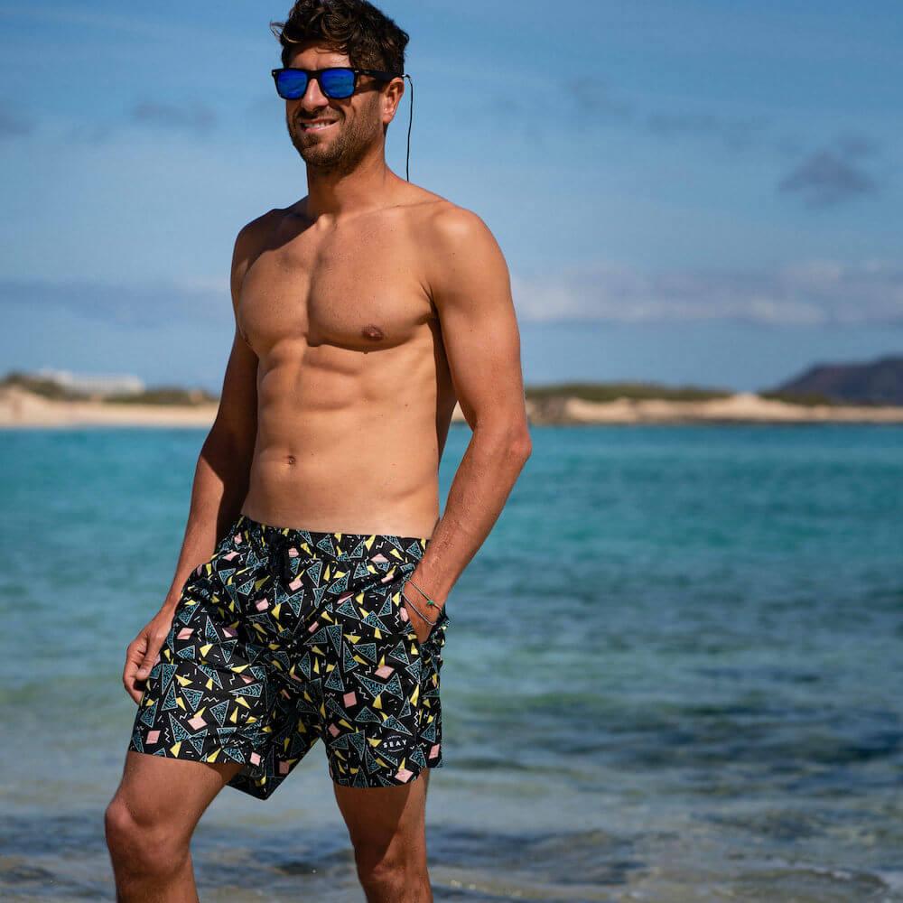 Seay / Swim Boxer Medio Nero Stampa 80s Saldi Di Fabbrica