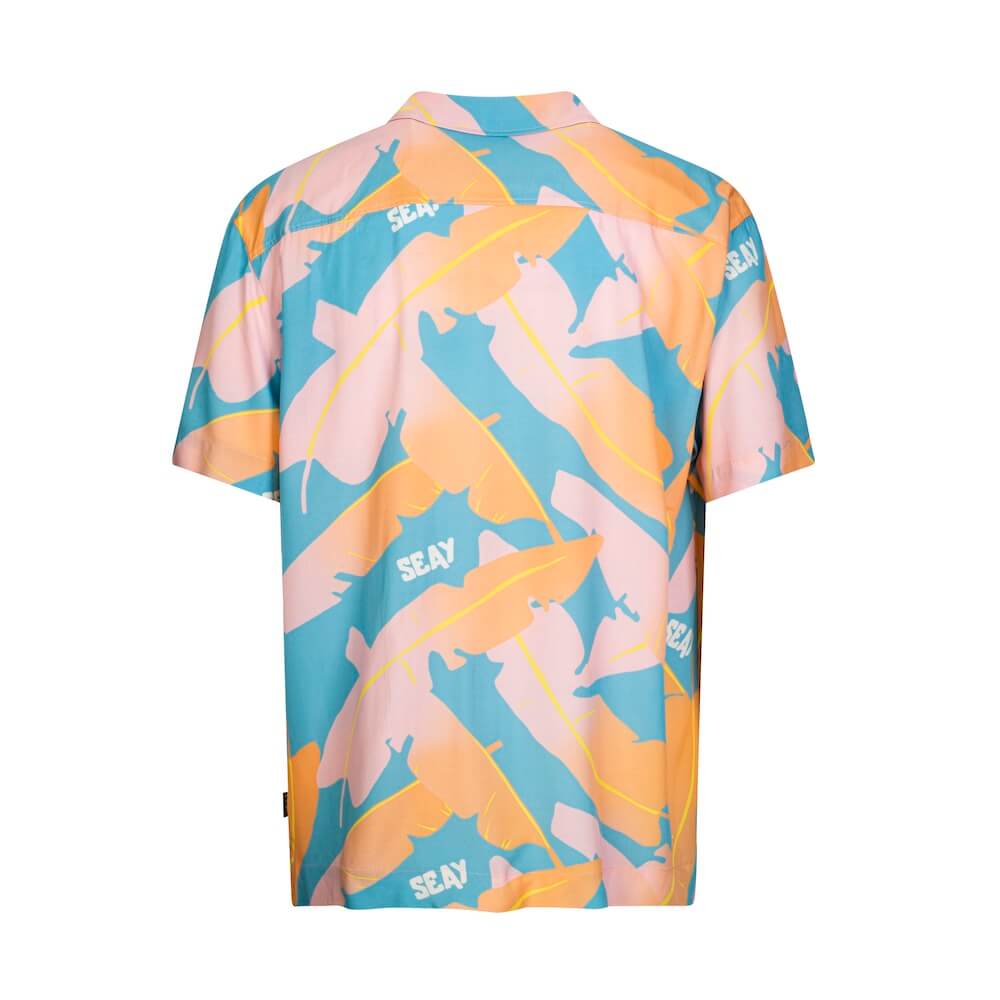 Seay / Camicia Hawaiana Rosa Blu Foglie Banano Soddisfazione Garantita