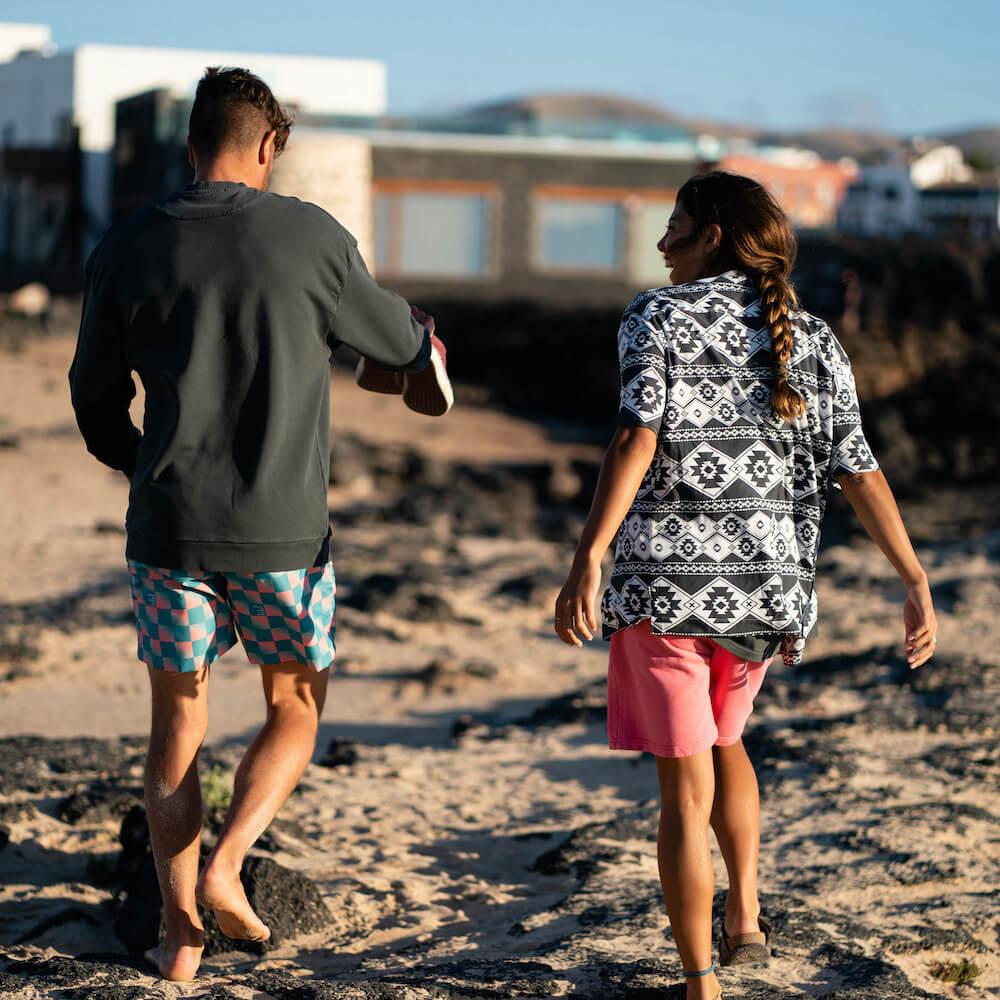 Seay / Camicia Hawaiana Bianco Nera Stampa Nativa Qualità Garantita