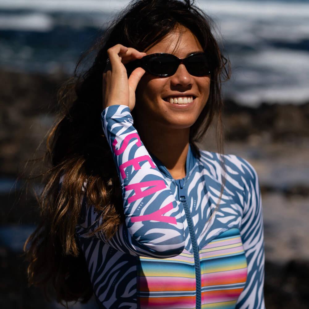 Seay / Muta da Surf Manica Lunga Zebra & Strisce Vendita Economica