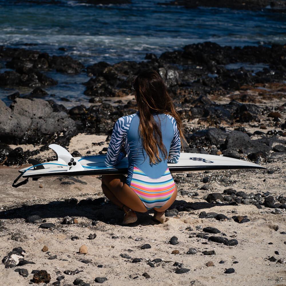 Seay / Muta da Surf Manica Lunga Zebra & Strisce Vendita Economica