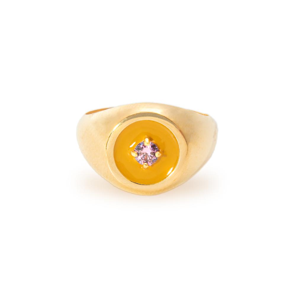Thais Bernardes Anello Mini Chevalier Smaltato Giallo