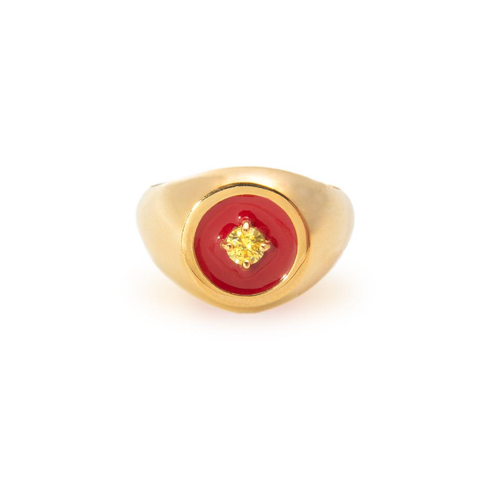 Thais Bernardes Anello Mini Chevalier Smaltato Rosso