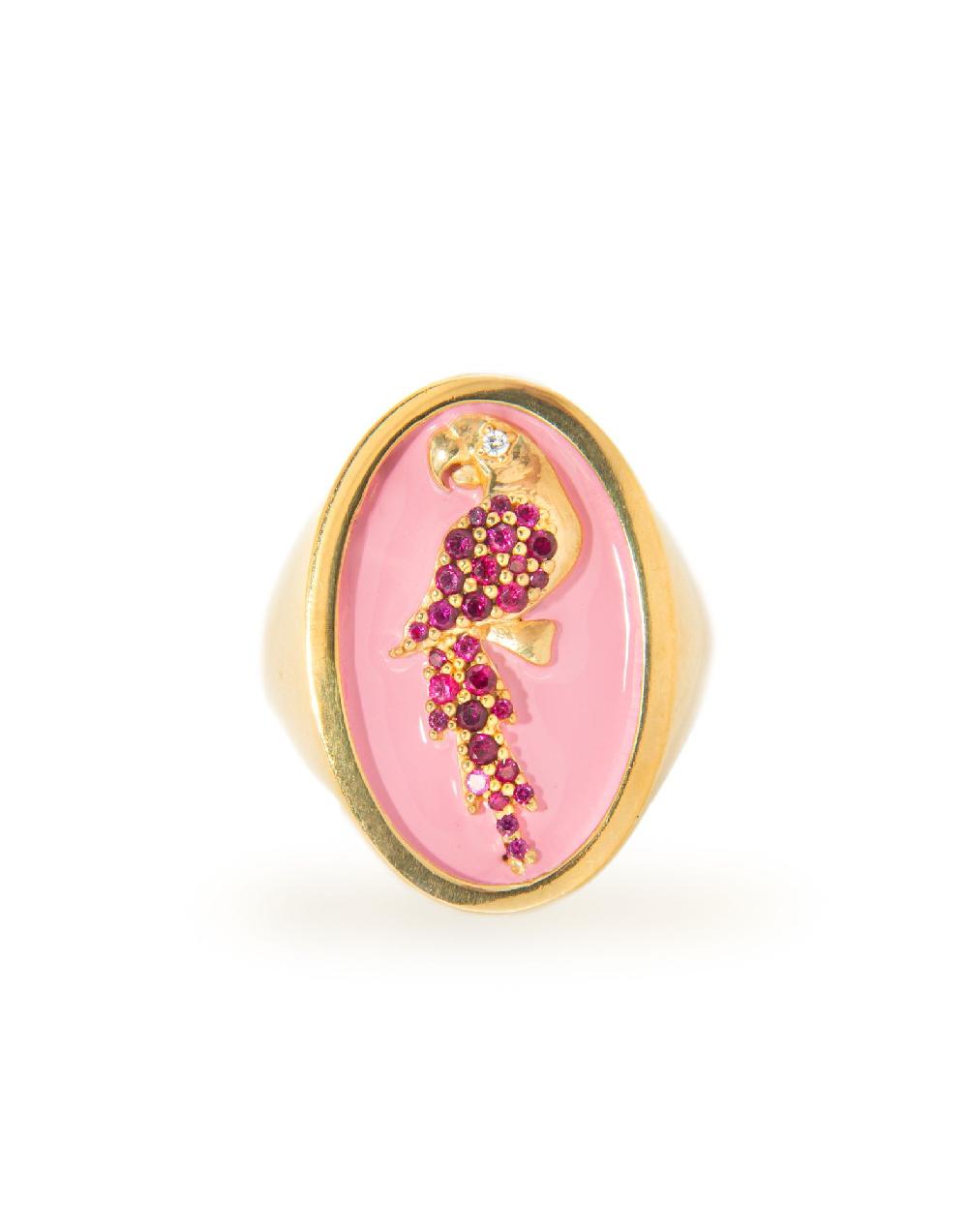 Thais Bernardes Anello Chevalier Smaltato Rosa e Pietre Rosse