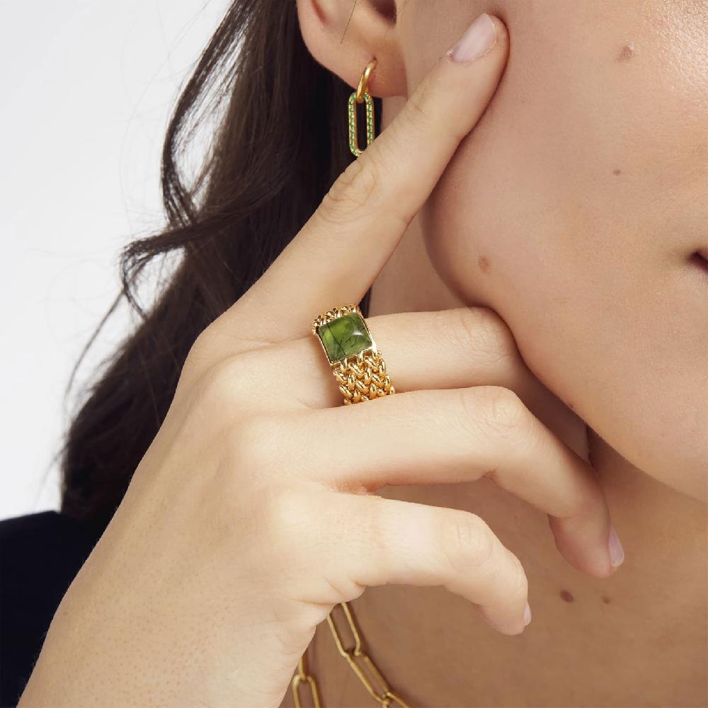 Unoaerre Anello in argento dorato con pietra Peridot Verde | UNOAERRE Gioielli In Saldo