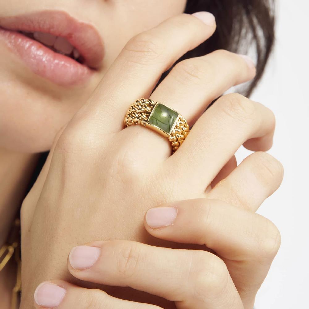 Unoaerre Anello in argento dorato con pietra Peridot Verde | UNOAERRE Gioielli In Saldo