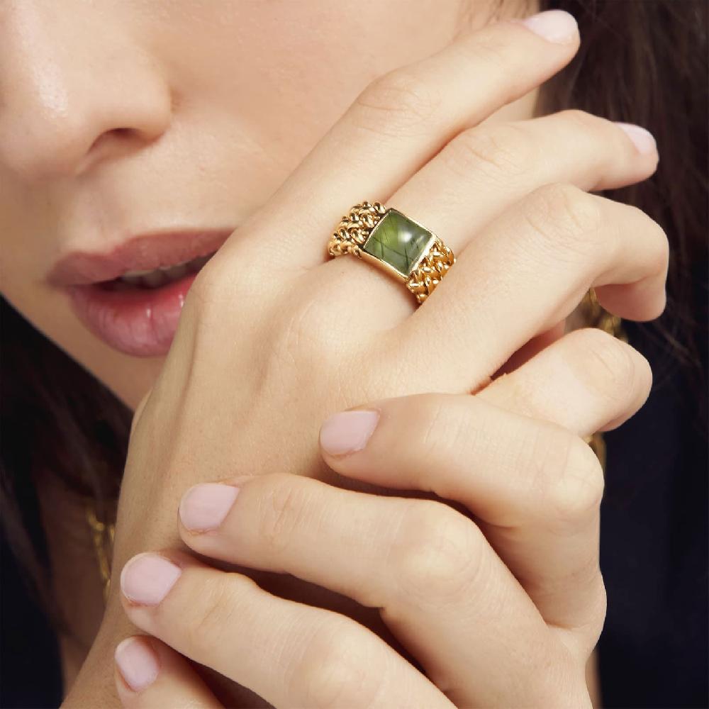 Unoaerre Anello in argento dorato con pietra Peridot Verde | UNOAERRE Gioielli In Saldo