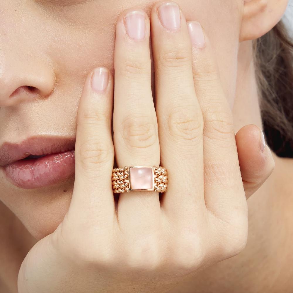 Unoaerre Anello in argento dorato rosa con quarzo rosa | UNOAERRE Gioielli Pezzi Unici