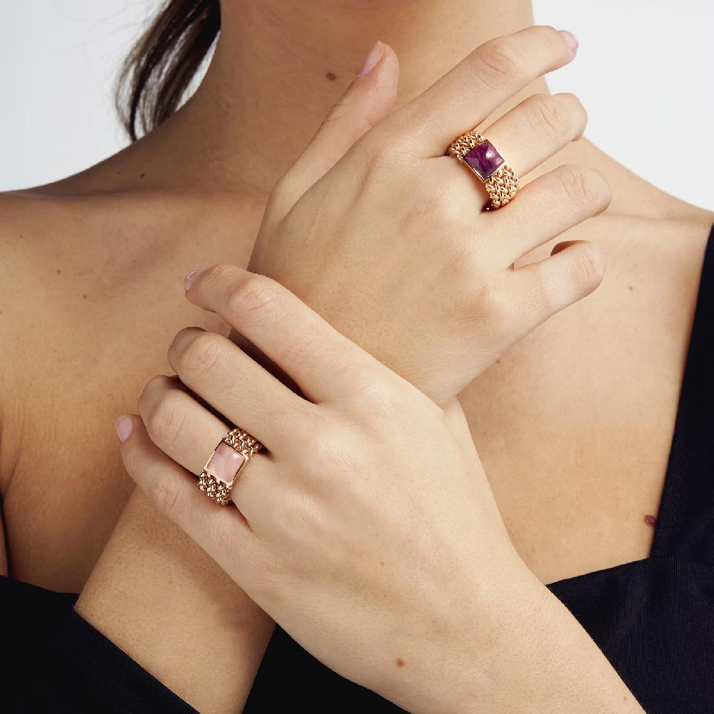 Unoaerre Anello in argento dorato rosa con radice di rubino | UNOAERRE Gioielli Promozione Limitata