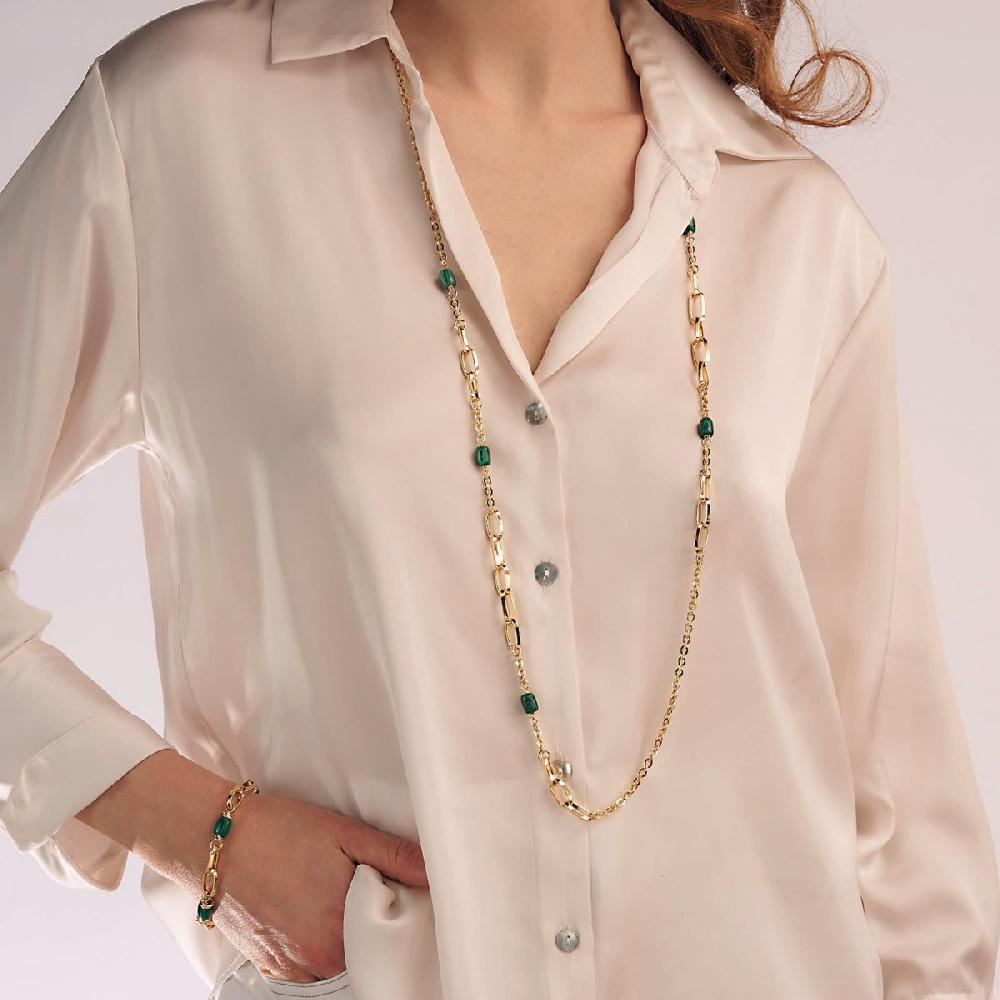 Unoaerre Collana donna lunga in bronzo dorato con malachite verde | UNOAERRE Gioielli Saldi Di Fabbrica