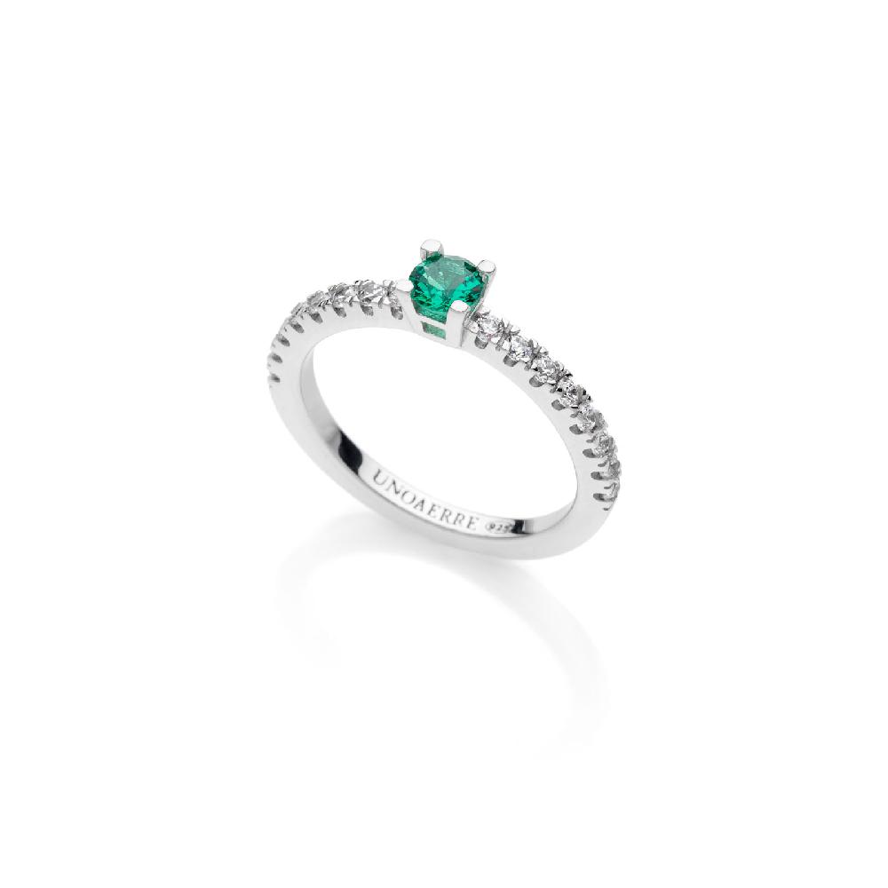 Unoaerre Anello solitario in argento con pietra verde | UNOAERRE Gioielli
