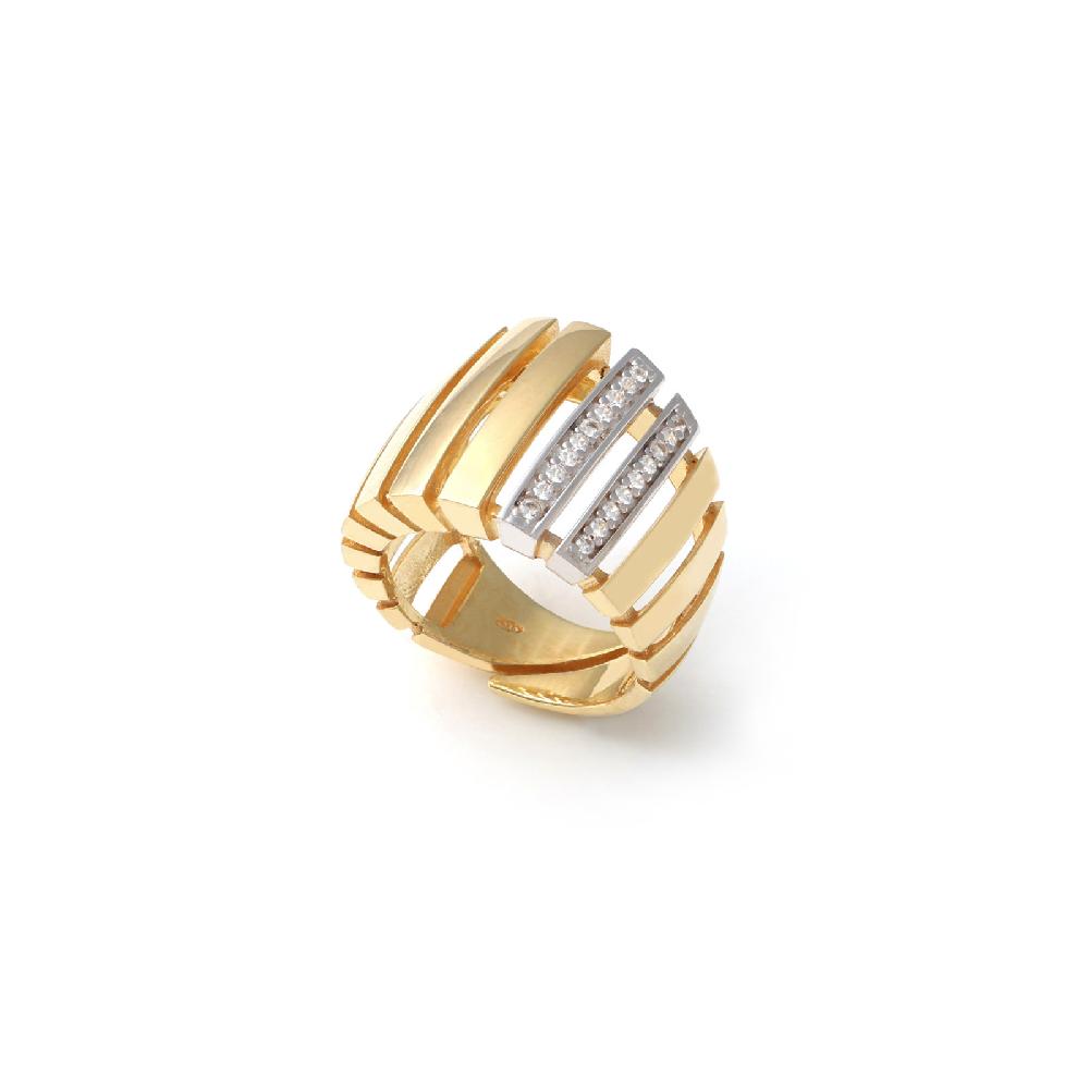 Unoaerre Anello a fascia in argento dorato e zirconi | UNOAERRE Gioielli
