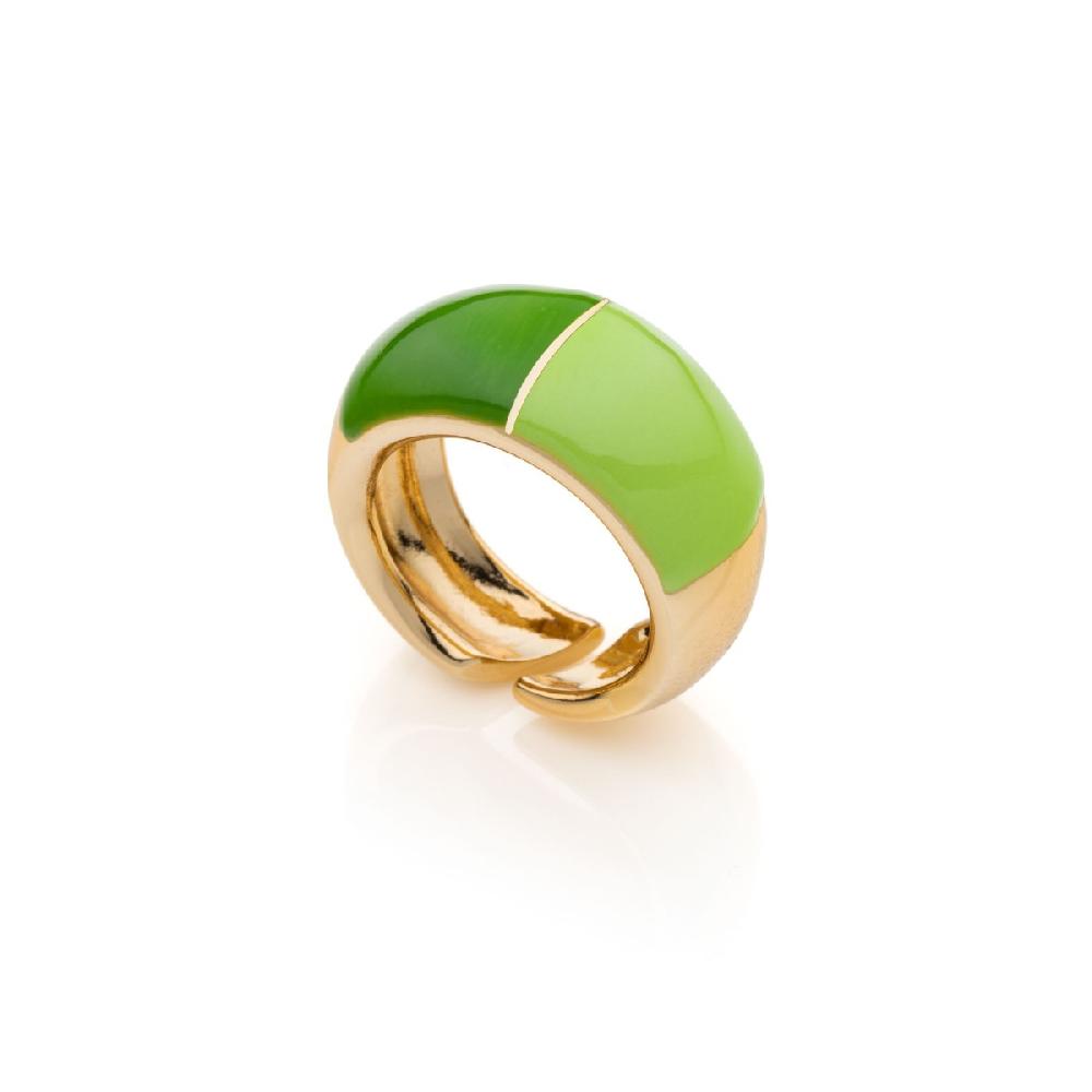 Unoaerre Anello bombato in bronzo dorato con smalto verde chiaro e scuro. | UNOAERRE Gioielli