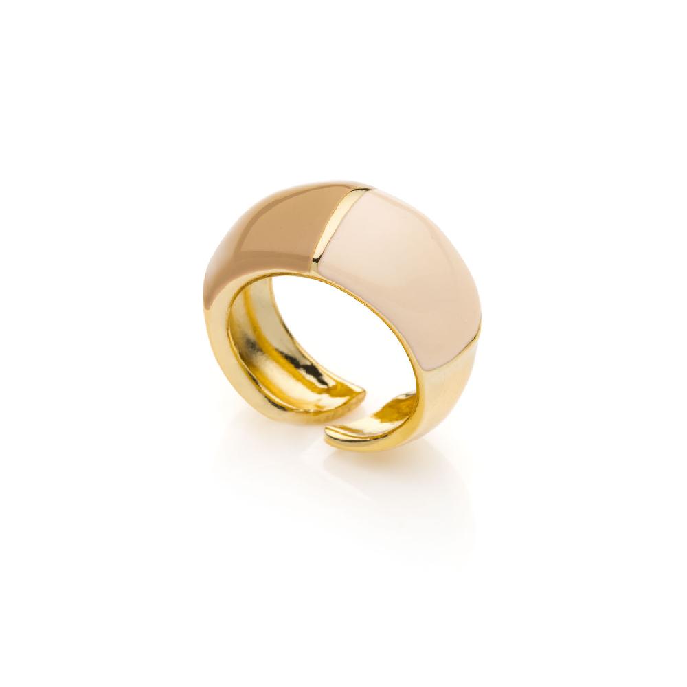 Unoaerre Anello in bronzo dorato con design bombato e smalto beige e nocciola. | UNOAERRE Gioielli