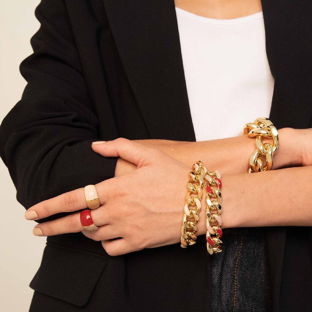 Unoaerre Anello in bronzo dorato con design bombato e smalto beige e nocciola. | UNOAERRE Gioielli Promozione Limitata