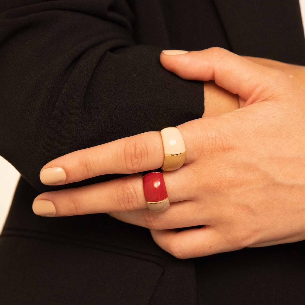 Unoaerre Anello in bronzo dorato con design bombato e smalto osso bordeaux e beige. | UNOAERRE Gioielli Fino Al -60%