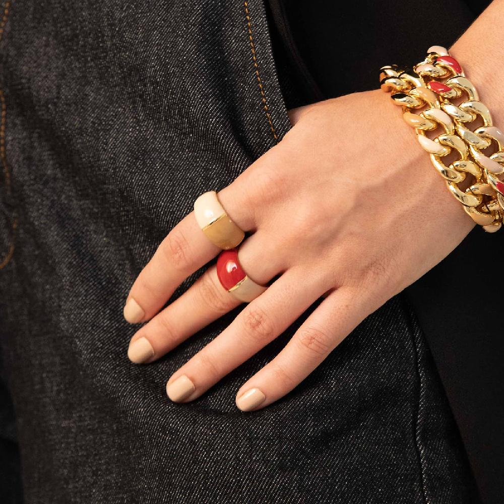 Unoaerre Anello in bronzo dorato con design bombato e smalto osso bordeaux e beige. | UNOAERRE Gioielli Fino Al -60%