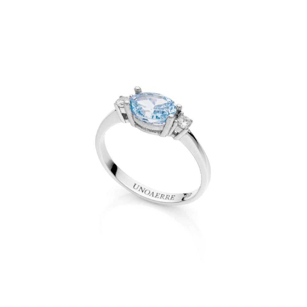 Unoaerre Anello solitario in argento con cubic zirconia azzurra | UNOAERRE Gioielli
