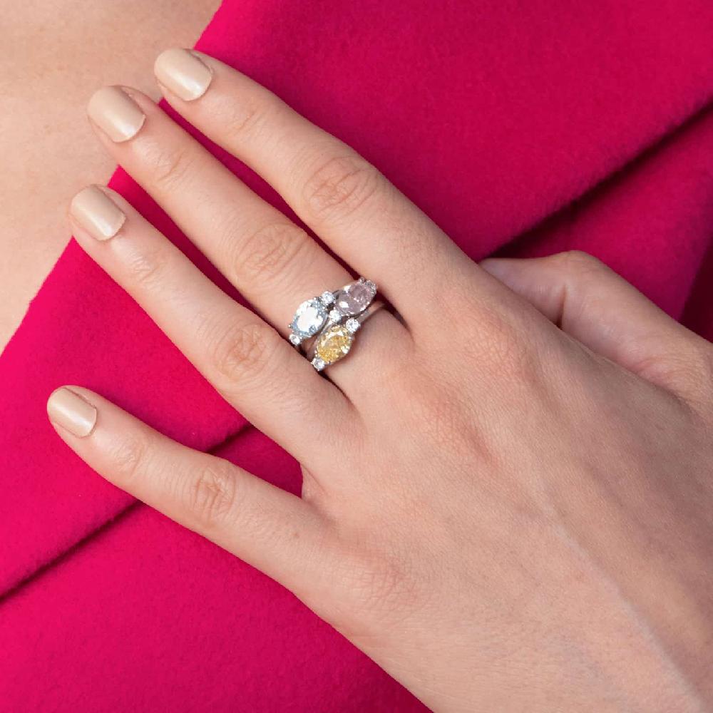 Unoaerre Anello solitario in argento con cubic zirconia azzurra | UNOAERRE Gioielli Prezzo Ridotto