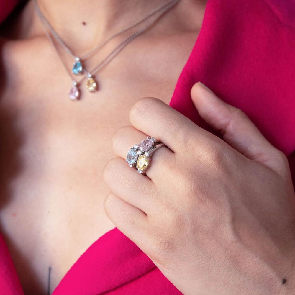 Unoaerre Anello solitario in argento con cubic zirconia azzurra | UNOAERRE Gioielli Prezzo Ridotto