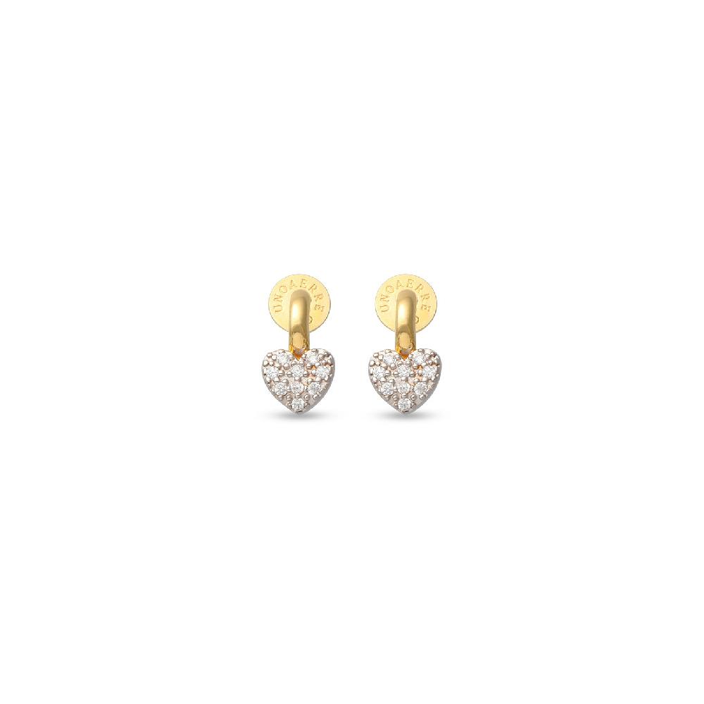 Unoaerre Orecchini in argento dorato con cuori pavé | UNOAERRE Gioielli