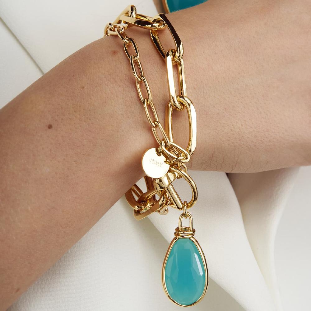 Unoaerre Bracciale in bronzo dorato cristallo turchese | UNOAERRE Gioielli Nuovo