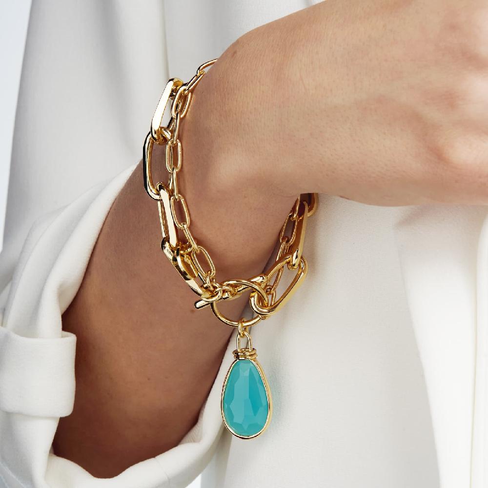 Unoaerre Bracciale in bronzo dorato cristallo turchese | UNOAERRE Gioielli Nuovo