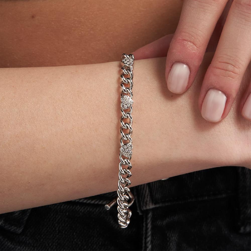 Unoaerre Bracciale in argento rodiato con cuori e cubic zirconia | UNOAERRE Gioielli Super Saving Price
