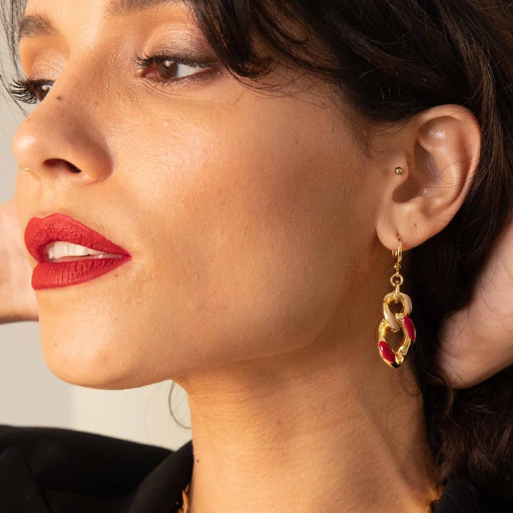 Unoaerre Orecchini catena grumetta smalto rosso bordeaux e beige. | UNOAERRE Gioielli Offerta speciale