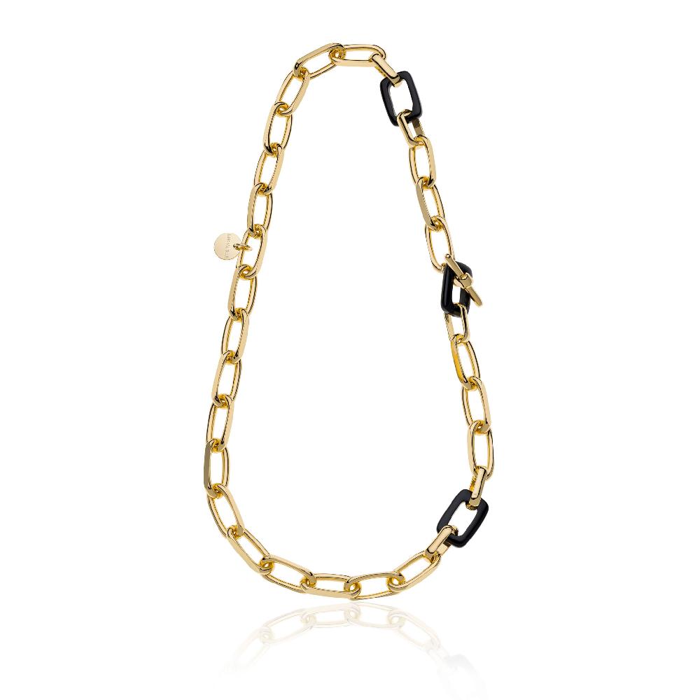 Unoaerre Collana di catena forzatina e maglie in onice nera naturale. | UNOAERRE Gioielli Prezzo basso