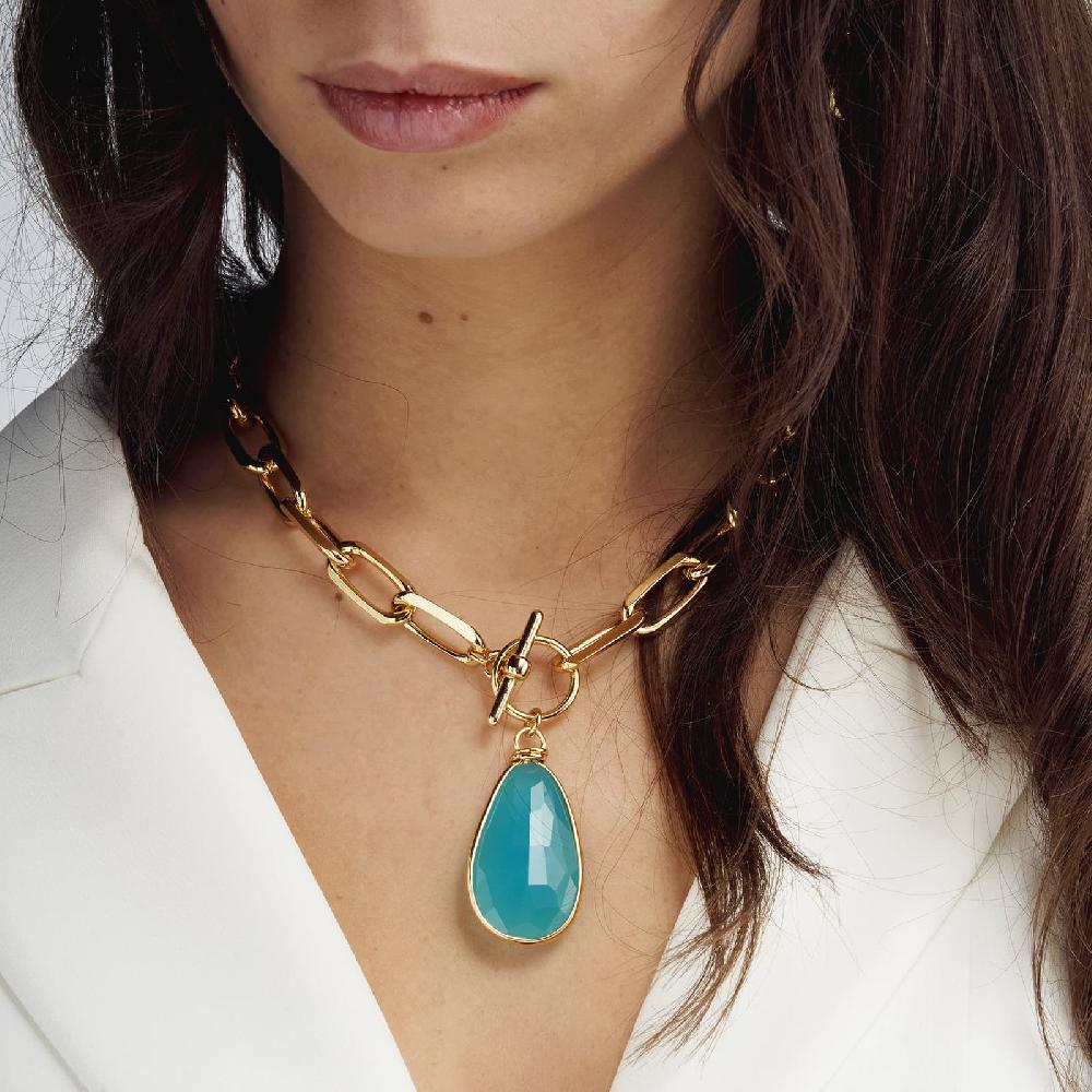 Unoaerre Collana in bronzo dorato cristallo turchese | UNOAERRE Gioielli Fino al 50% di sconto