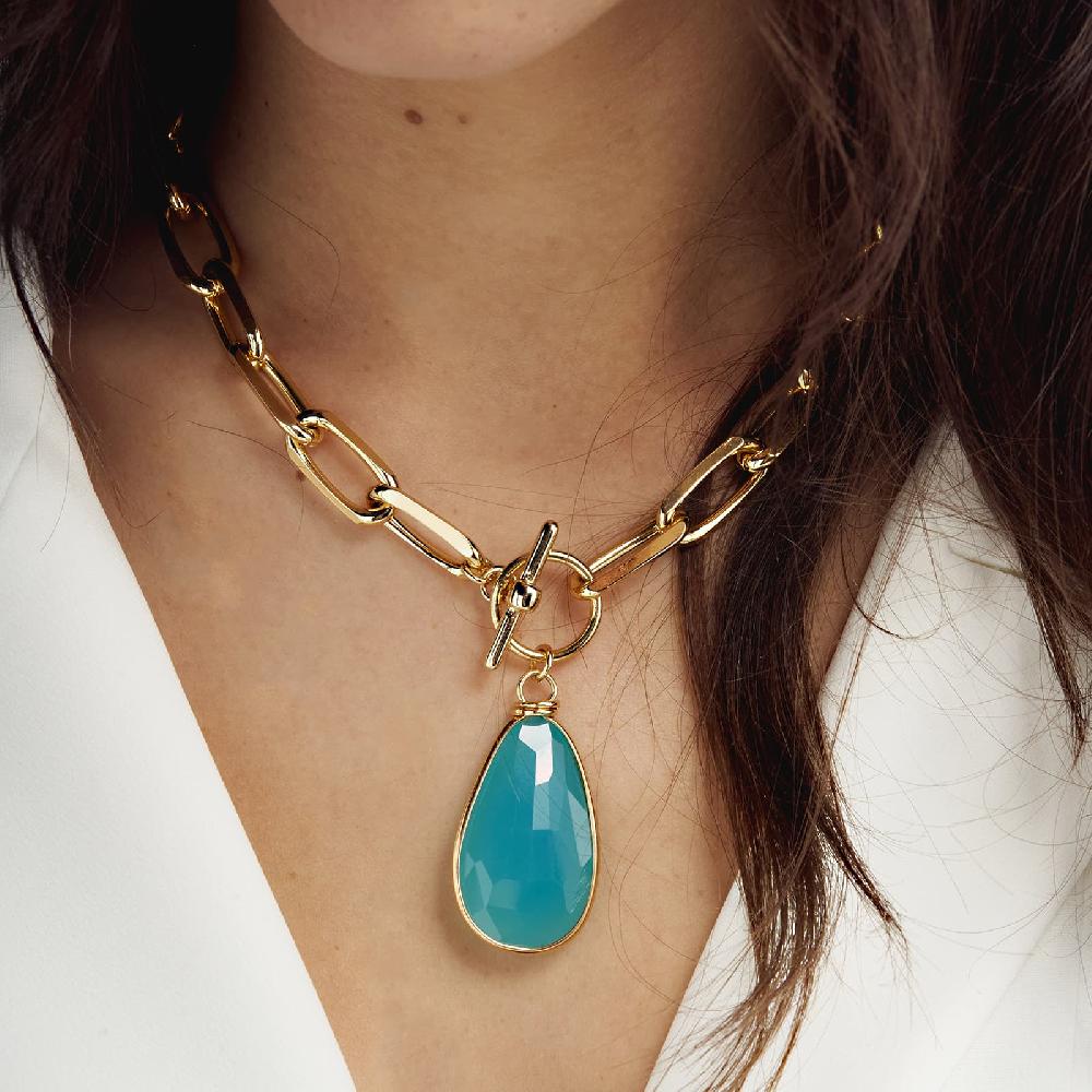 Unoaerre Collana in bronzo dorato cristallo turchese | UNOAERRE Gioielli Fino al 50% di sconto