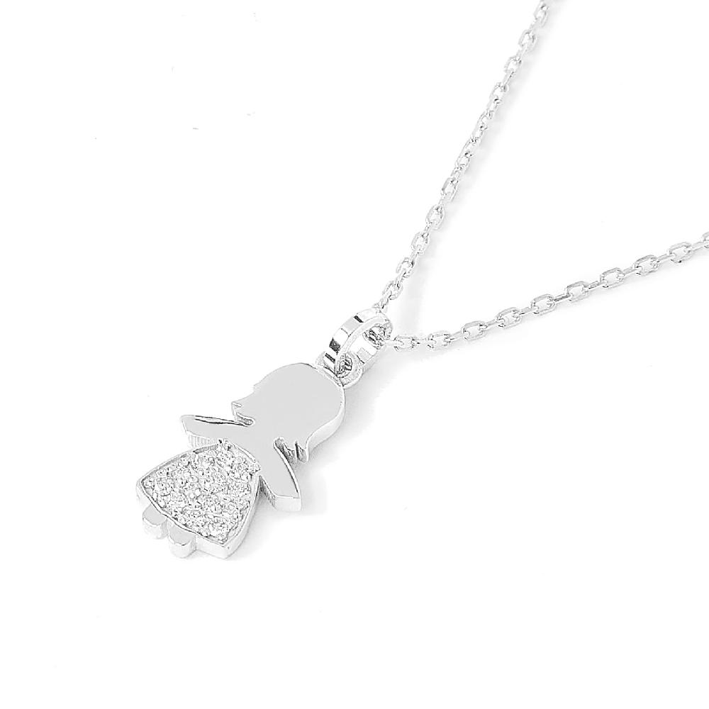 Unoaerre Collana in oro bianco con pendente bimba e diamanti | UNOAERRE Gioielli Fino al 55% di sconto